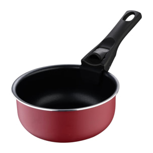 juego de 3 cazos ø16ø18ø20cm aluminio prensado rojo + mango extraíble