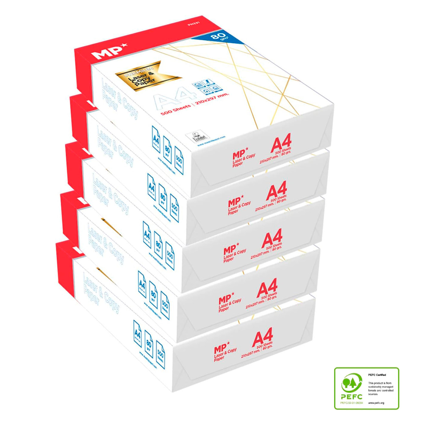 Pack de 5 paquetes de 500 Hojas A4 80grs de papel natural.