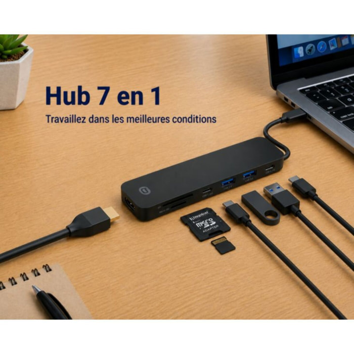 Hub ESSENTIELB 7 en 1 USB C noir