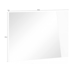 Specchiera da parete lineare, Made in Italy, Specchio da bagno, cm 80x2h60, colore Bianco lucido