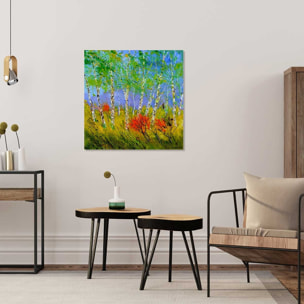 Tableau paysage bouleaux et coquelicots Toile imprimée