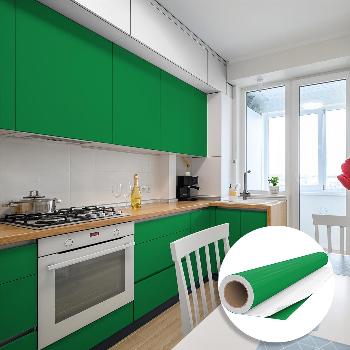Rouleau adhésif décoratif Vinyle au Mètre - Vert cactus - Sticker Lavable Imperméable Mur Cuisine Meubles