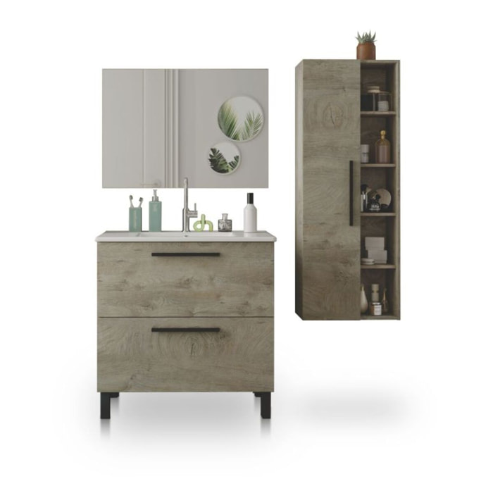 Pack de baño con lavabo cerámico y columna Sense Plus V2 Roble Alaska
