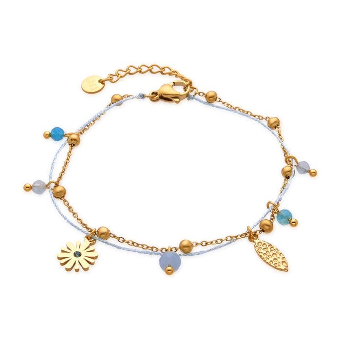 Pulsera con Cristal Azul Oscuro acabado oro 18k