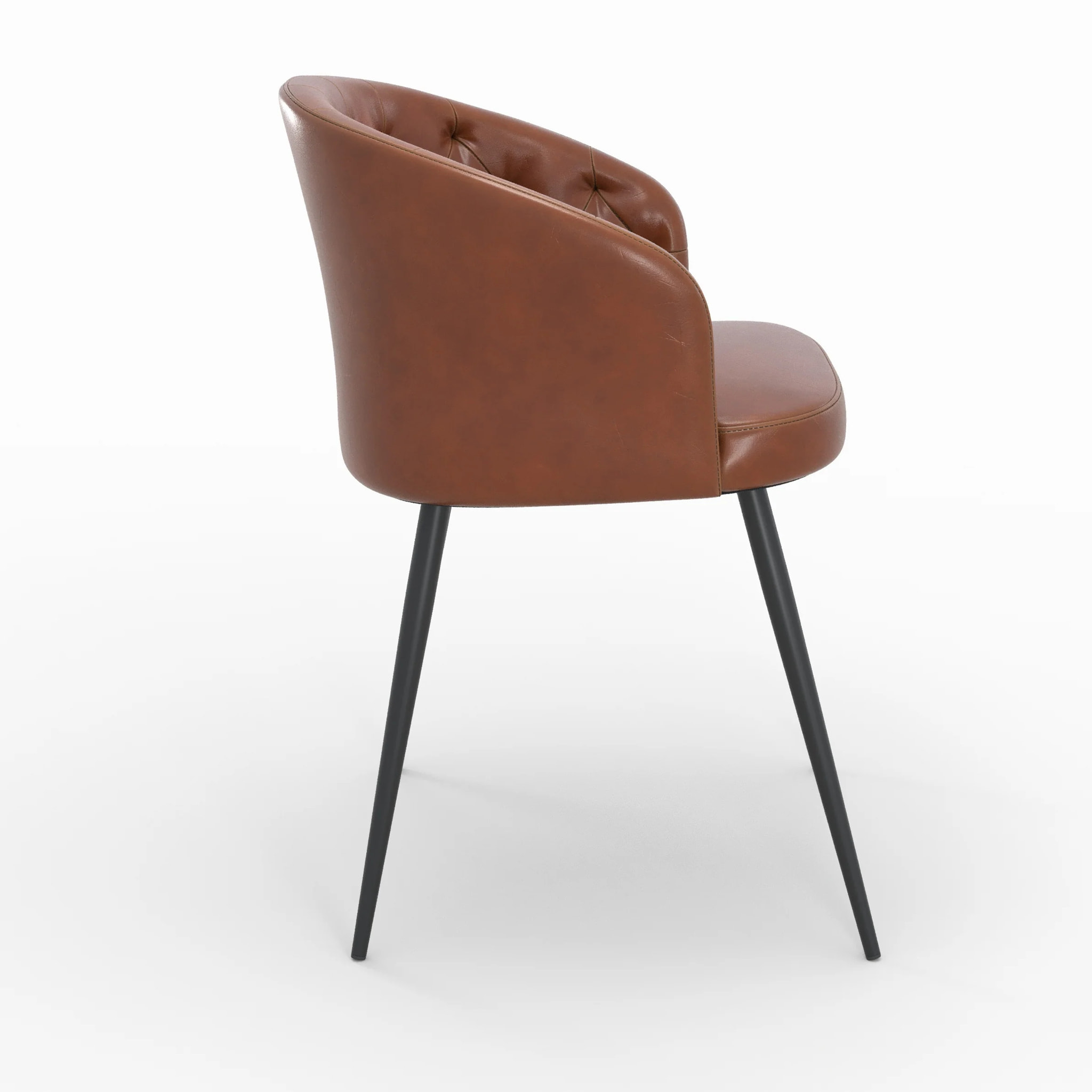 Chaise en cuir de buffle marron et pieds en métal noir - Anatole