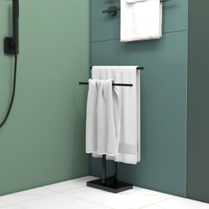 Toallero de Pie de Metal, Toallero Escalera de Baño con 2 Barras en Forma de T, Estilo Moderno, 50x18,5x85 cm, Negro