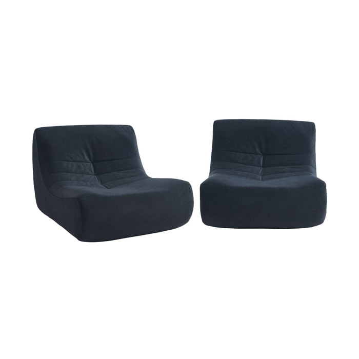 Fauteuil chauffeuse en velours style contemporain 2 places bleu foncé
