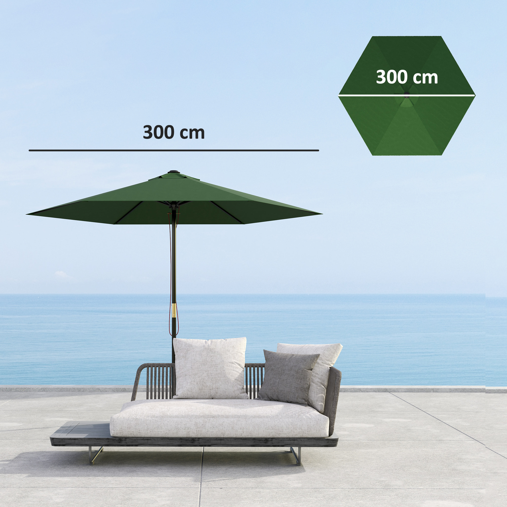 Toldo de Recambio de Sombrilla de 3 m Toldo de Repuesto para Sombrilla de Patio con Ventilación Superior Protección UV 30+ Cubierta de Repuesto para Parasol de Poliéster para Exteriores Verde