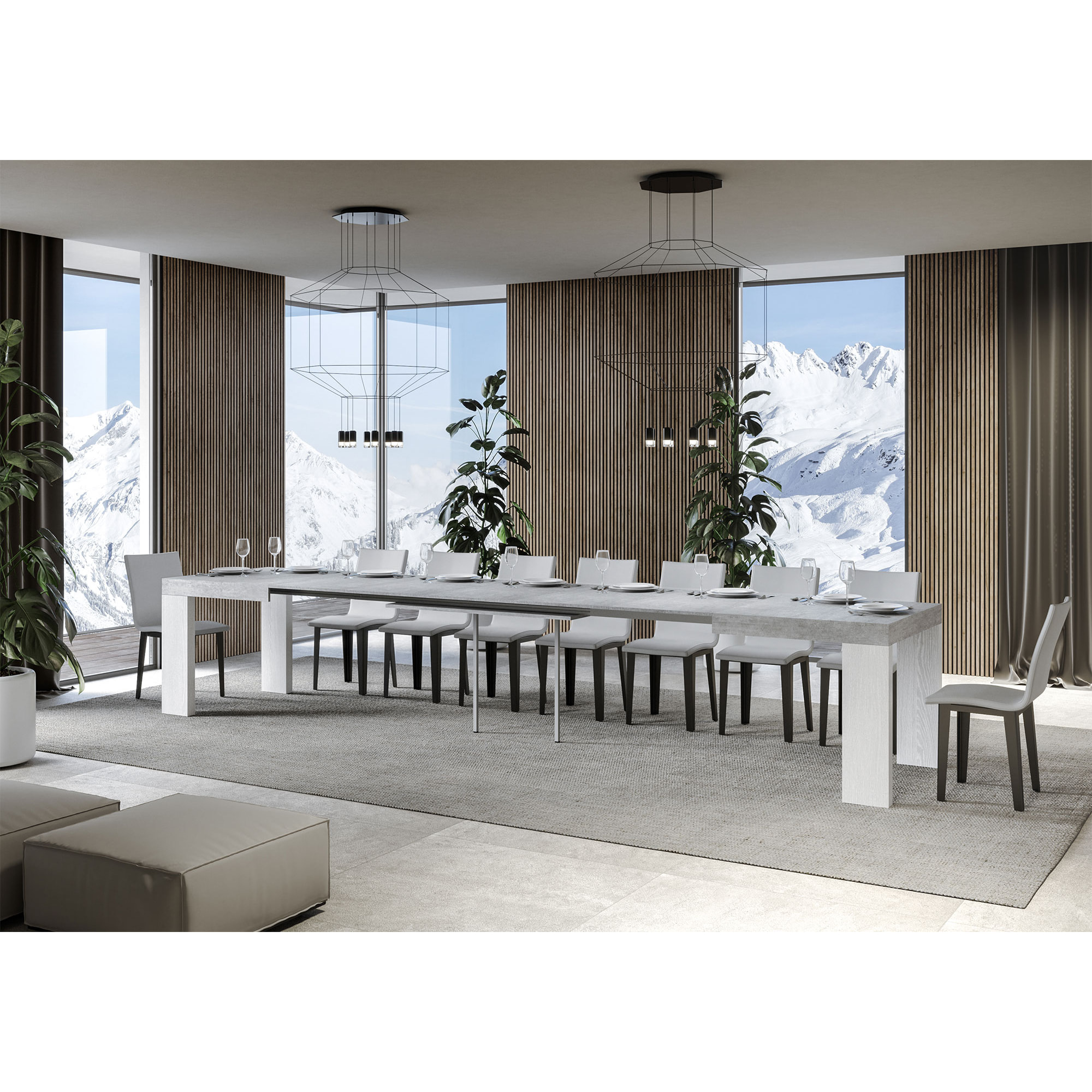 Table Roxell Mix Extensible dessus Ciment structure Frêne Blanc 90x130 Allongée 390