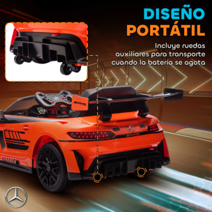 Coche Eléctrico para Niños, Mercedes-AMG GT3 Evo, Coche de Batería 12V, con Mando a Distancia 2,4 G, Motor Doble, Ruedas Auxiliares, Asa de Arrastre, Música Inalámbrica, Faros, Naranja