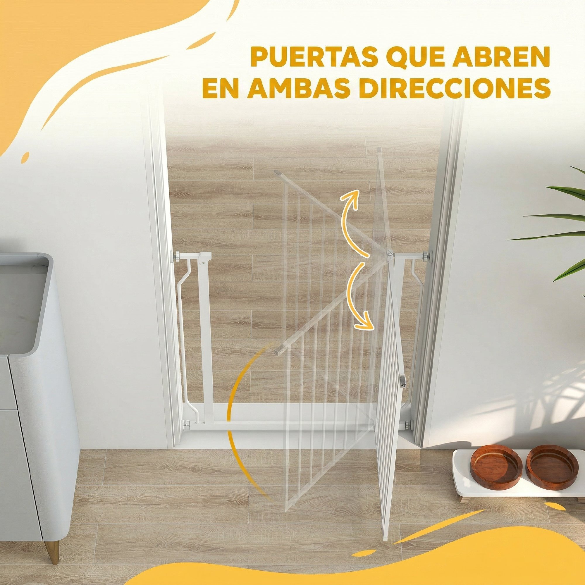 Barrera de Seguridad para Perros 75-85 cm para Puertas y Escaleras Puerta de Seguridad Apertura en Dos Sentidos y Solo una Mano Montaje a Presión y Doble Bloqueo Blanco