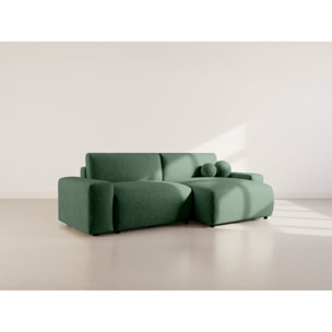 Constance - Canapé d'angle réversible 4 places convertible avec coffre en velours gaufré - Vert