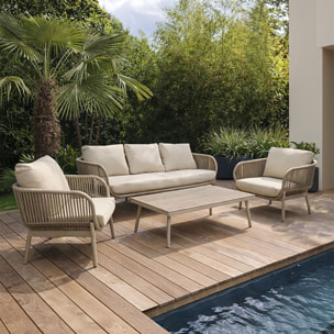 Salon de jardin 5 places en aluminium et corde tissée beige FIGARI