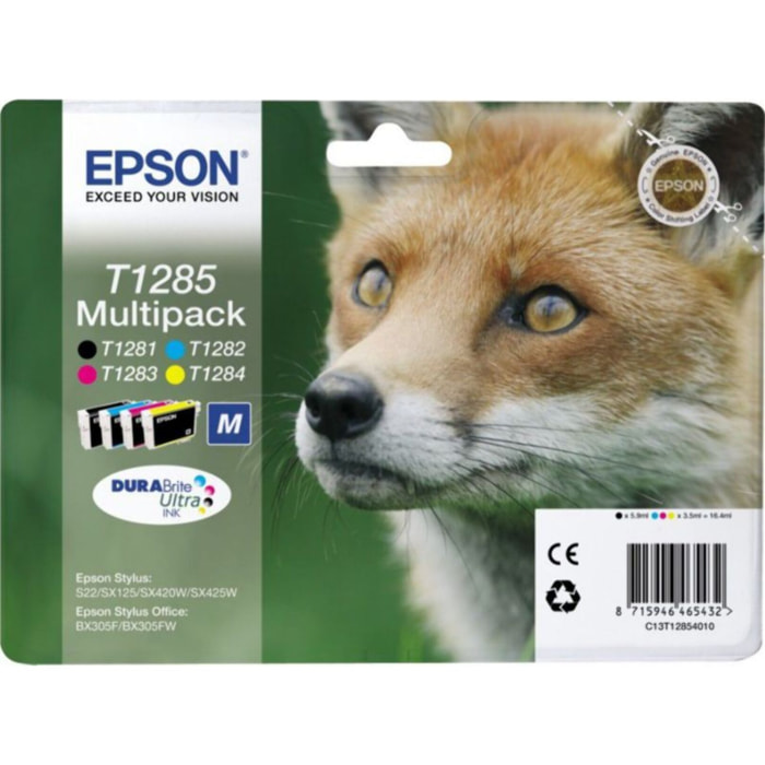 Cartouche d'encre EPSON Pack Multipack 4 Originales T1285 Série Renard (Noir + 3 Couleurs) - C13T12854010