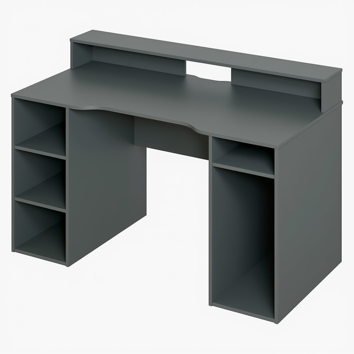 Scrivania Gaming Con Ripiani Porta PC E Supporto Monitor Con Passacavi Tavolo Gamer Reversibile Ampio Piano Setup 136 x 67 x 88 Cm Grigio Antracite