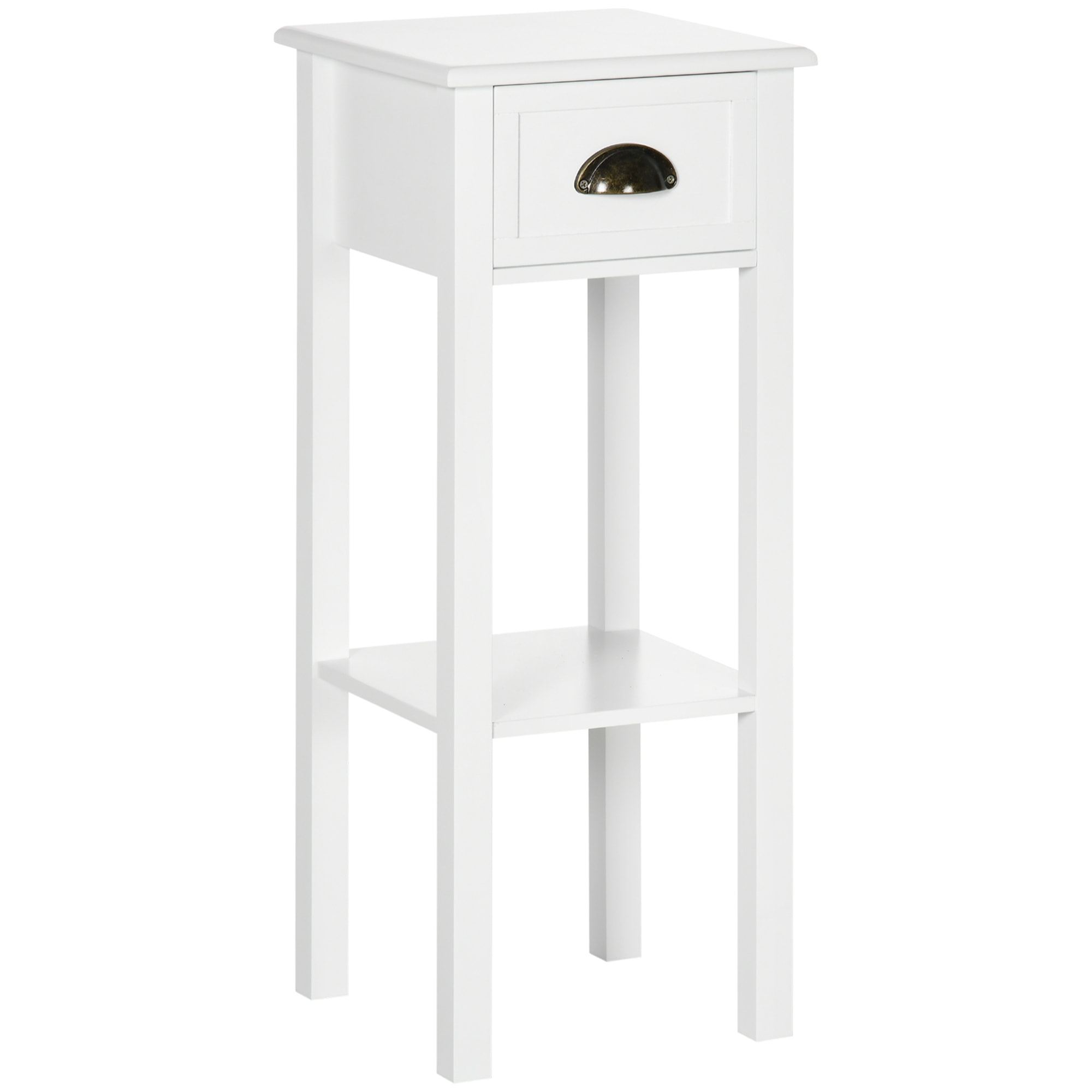 Mesa Auxiliar Mesita de Noche con Cajón y Estante de Almacenamiento Estilo Moderno para Sala de Estar Domitorio 30x30x75 cm Blanco