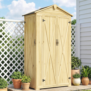 Caseta de Jardín de Madera 93x53x168 cm, Cobertizo Jardín Exterior, Armario Exterior para Herramientas con Puertas Bloqueables, 4 Estantes, Techo Asfáltico Inclinado y Ganchos, Madera Natural