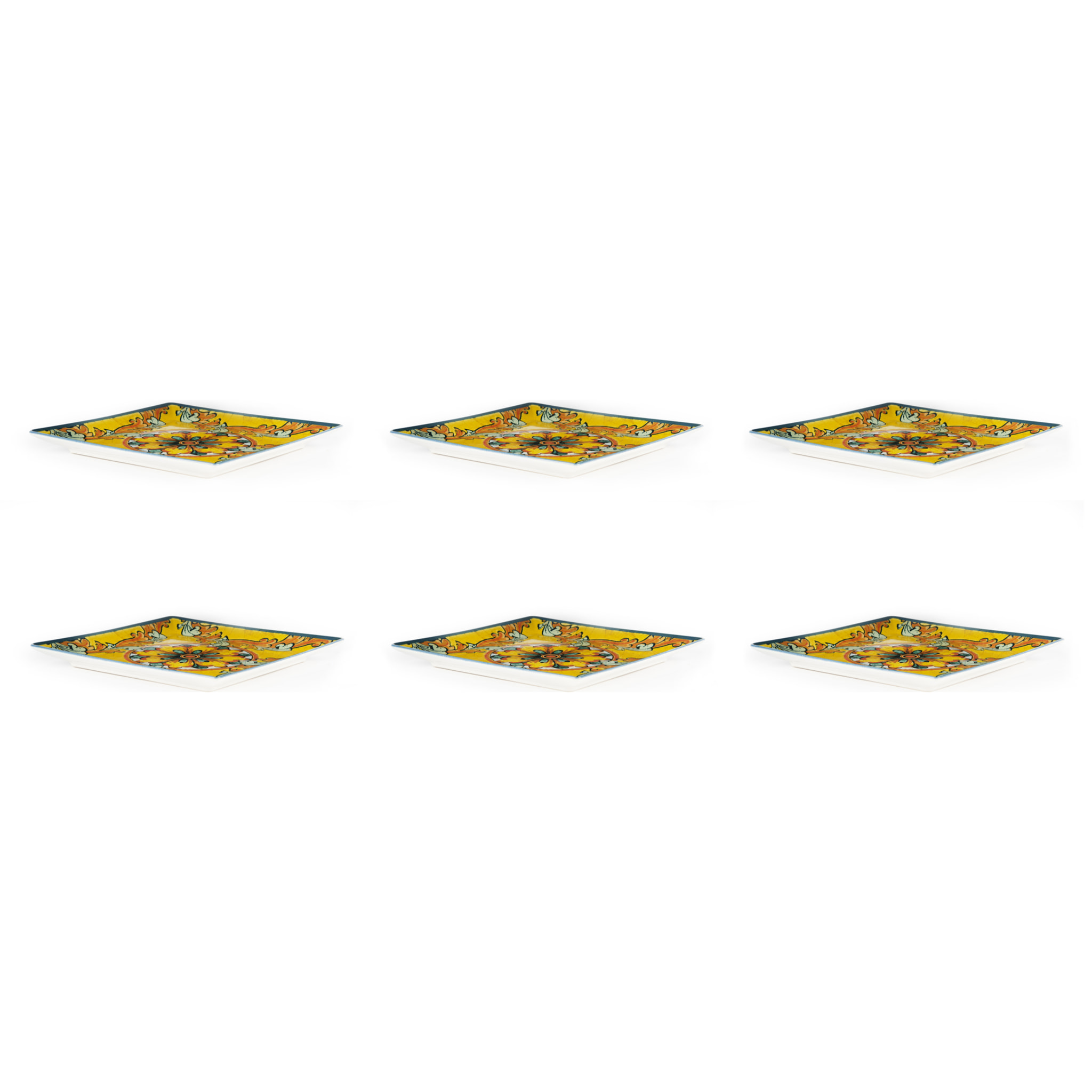 Set 6 piatti quadri Excelsa Trinacria, ceramica multicolore