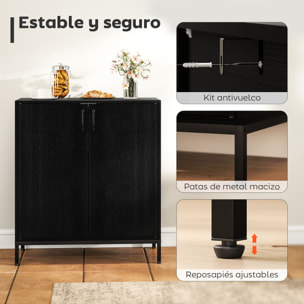 Aparador para Salón con 2 Puertas, Aparador de Cocina Moderno, Estante Ajustable y Base Elevada, para Comedor, Pasillo, Dormitorio, 80x40x90 cm, Negro