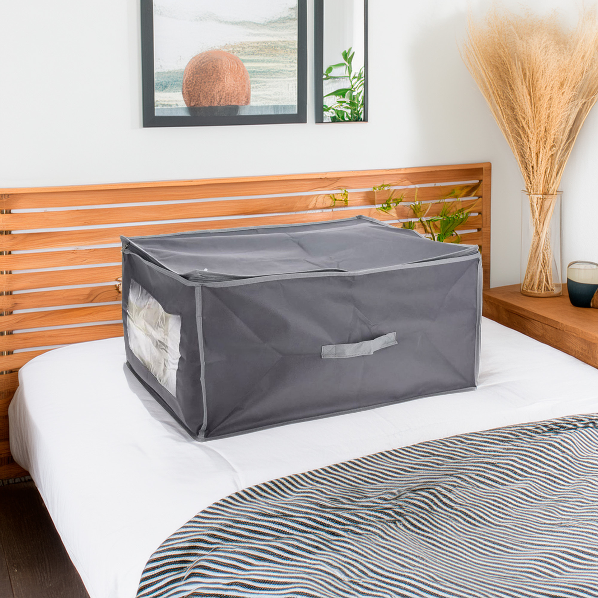 Well home funda protectora para manta no tejida de 80g/m2, 50x38xh20cm gris oscuro