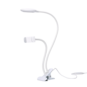 Forlight Servi Flexo portátil LED 4 W con Pinza para móvil. Regulador de tono e intensidad Brazo flexible. Blanco