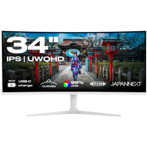 Ecran PC JAPANNEXT JN-IPS34Q-HC6-W 34'' IPS UWQHD HDR USB-C 90W KVM