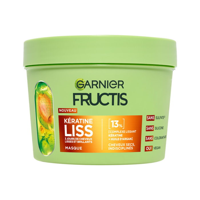Garnier Fructis Kératine Liss Masque enrichie en kératine végétale et huile d'argan 370ml