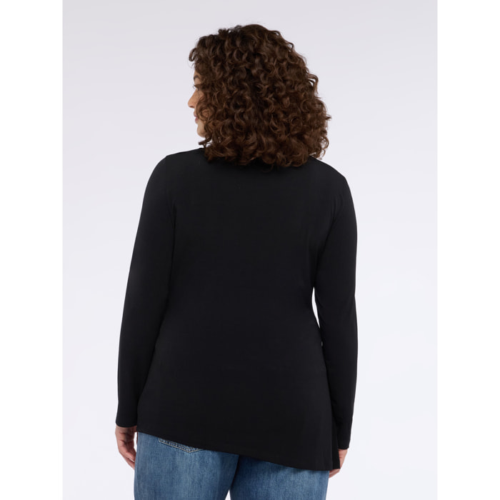 Fiorella Rubino - T-shirt con drappeggio e castoni - Nero