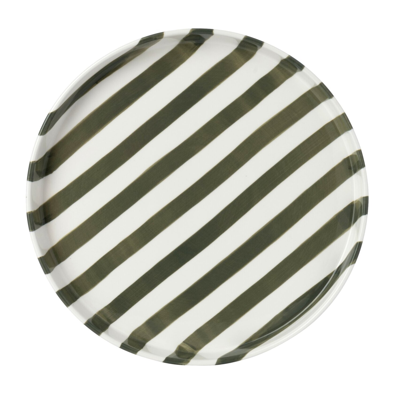 J-Line Assiette lignée - grès - vert olive/blanc - large