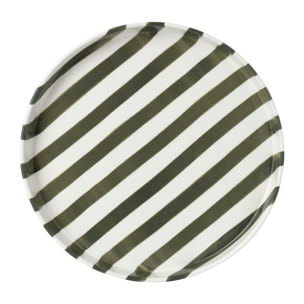J-Line Assiette lignée - grès - vert olive/blanc - large