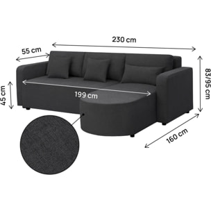 Canapé d'angle convertible/réversible en tissu "Charles" - 3 places - Noir