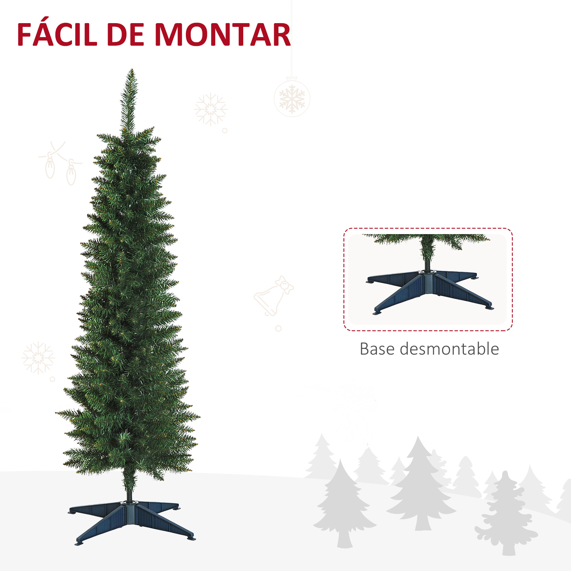 árbol de Navidad Artificial con Soporte 46x150cm Verde