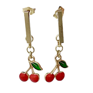 Pendiente Cerazas latón dorado y color rojo