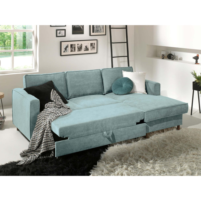 Jake - canapé d'angle droit - convertible avec coffre - 4 places - en velours côtelé - Bleu