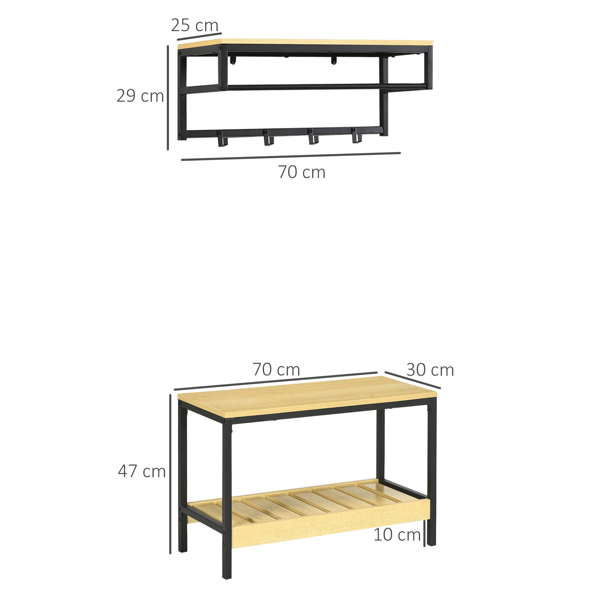 HOMCOM Muebles de Entrada 2 en 1 con Perchero de Pared y Banco Zapatero Recibidor Moderno con 4 Ganchos 1 Barra y 1 Estante para 3 Pares de Zapatos Roble