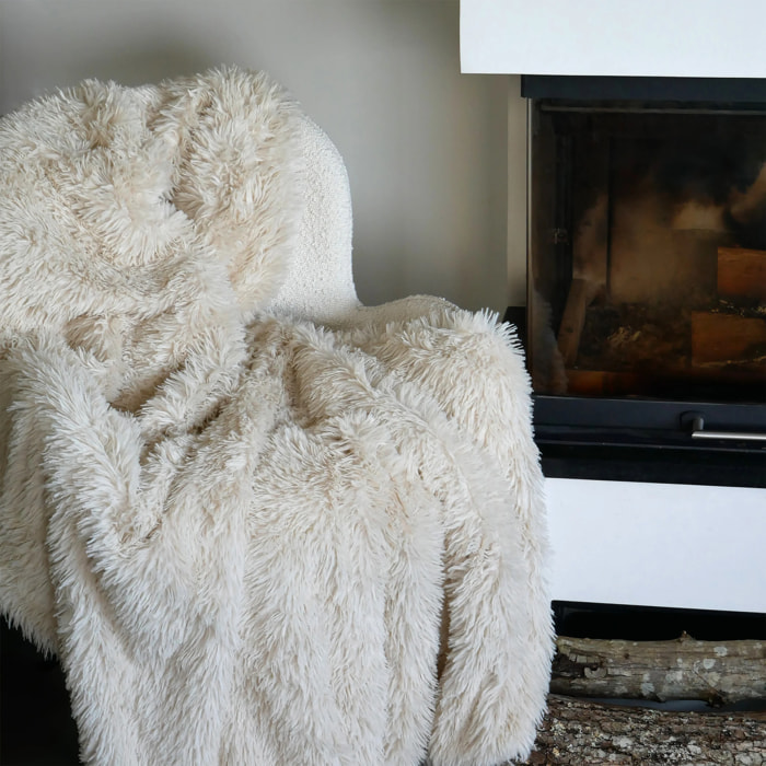 Plaid imitation poils longs 130x170cm 450g/m² - Longwool beige clair