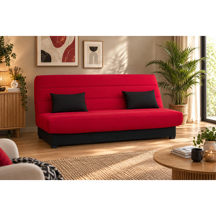 Canapé convertible Salma, matelas Simmons, 130 x 190 cm, 2 coussins offerts, rouge