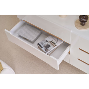 Commode scandinave finition blanc brillant laqué 6 tiroirs L160 cm MELKA