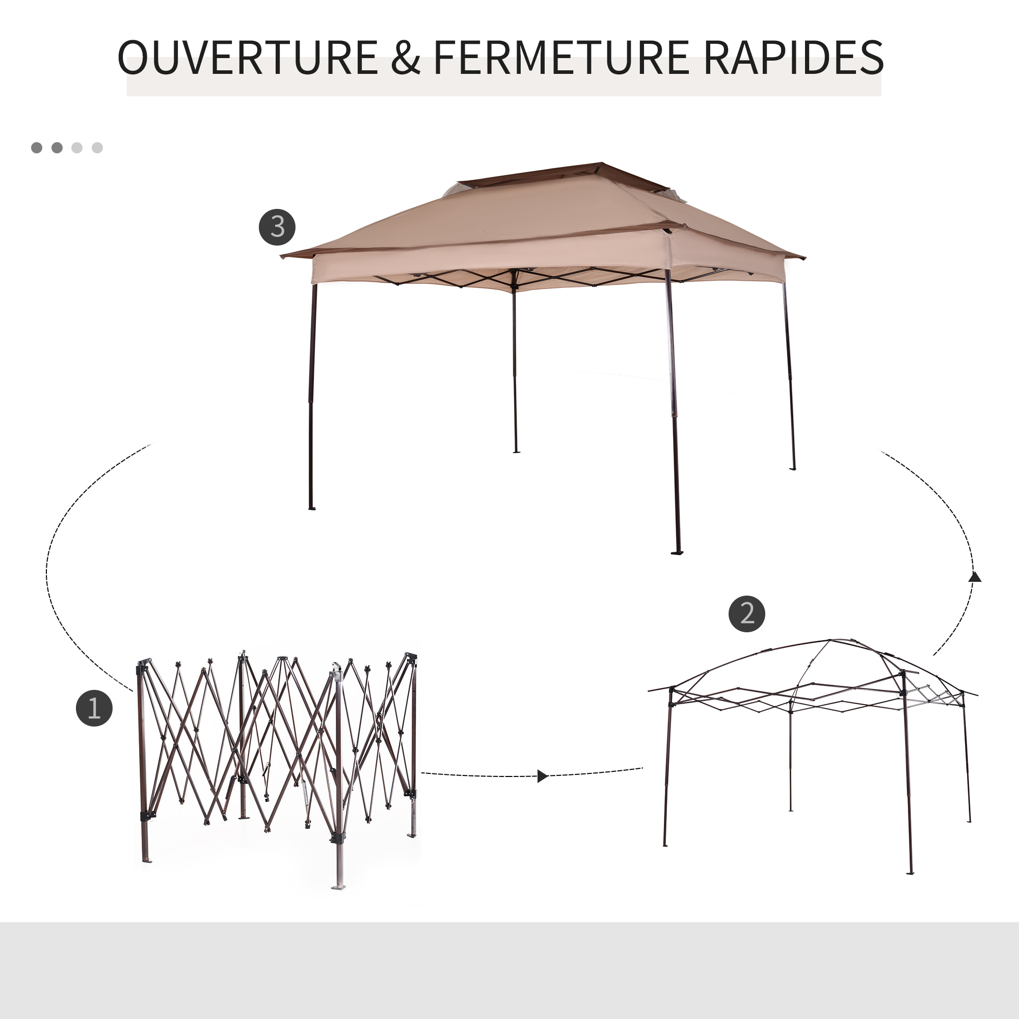 Tonnelle barnum de jardin pop-up pliant 3,25L x 3,25l x 2,65H m acier polyester moustiquaires + sac de transport café