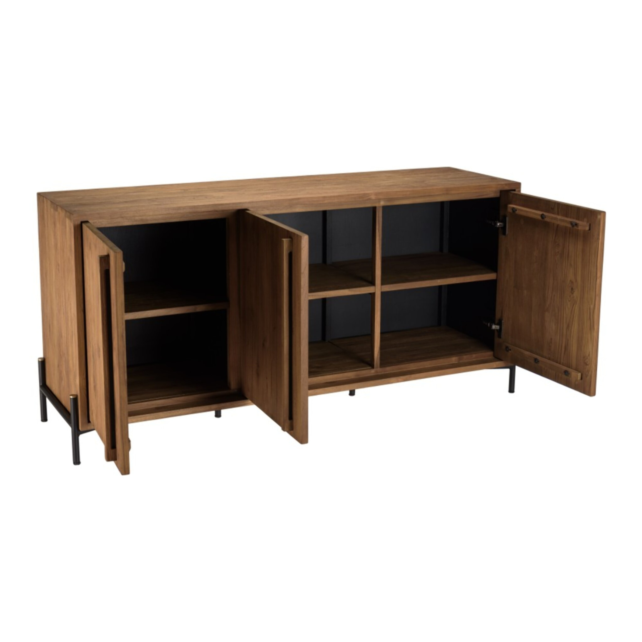 SIXTINE - Buffet 3 portes en bois de teck recyclé pieds en métal noir