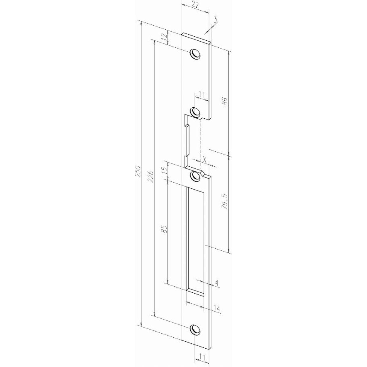 Têtière longue HZ Acier inox S 967 EFF EFF pour gâche électrique 44535-01 - double empenage réversible - 06445351