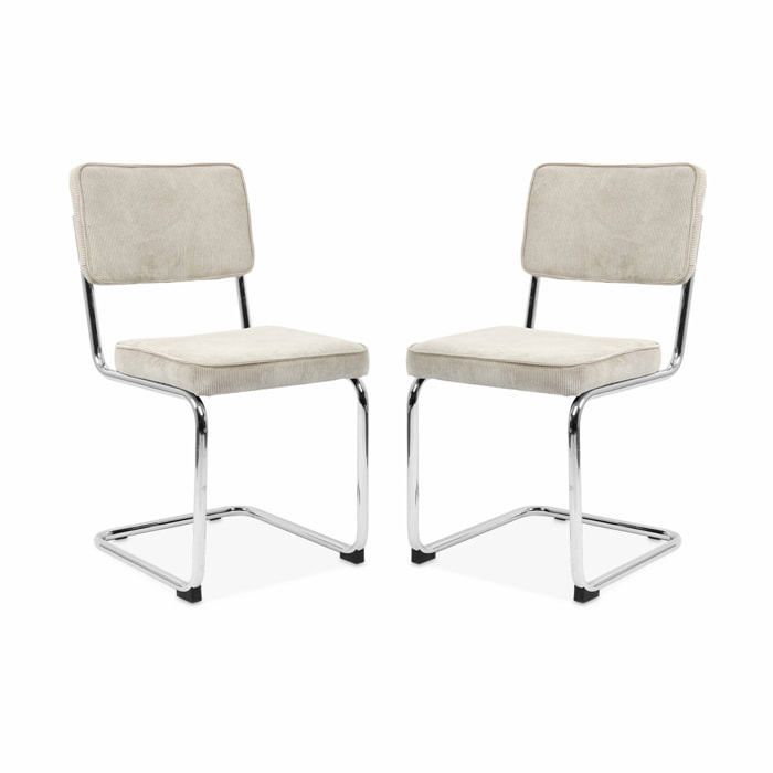 Lot de 2 chaises cantilever. velours côtelé Crème - Maja