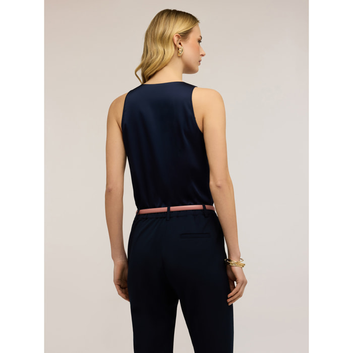 Motivi - Top de raso de hombro ancho - Azul