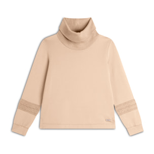 Felpa con collo alto a coste e inserti tricot a trecce