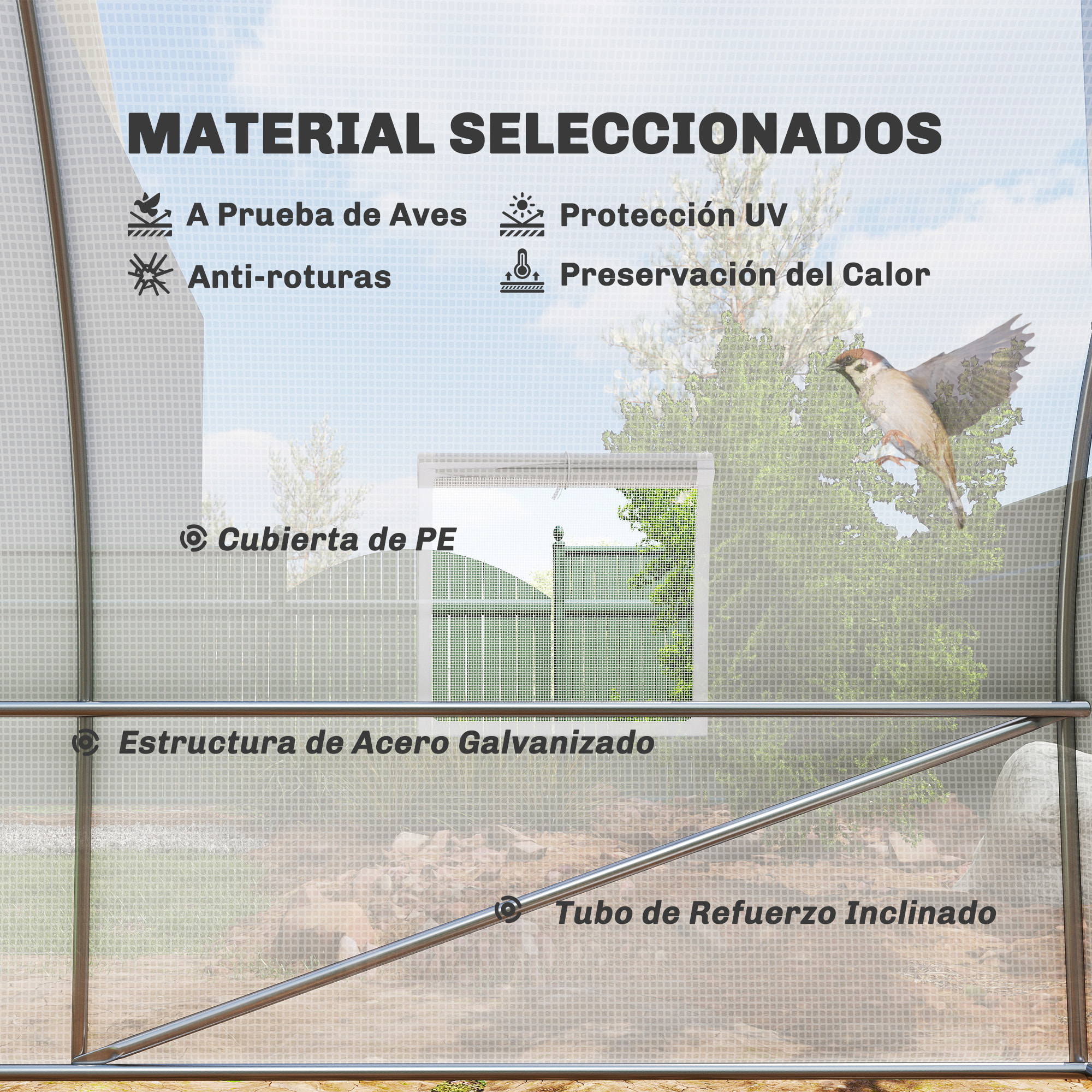Invernadero de Táºnel 6x3x2 m Invernadero de Terraza con 8 Ventanas Puerta con Cremallera Cubierta de Polietileno 140 g/m² y Estructura de Acero para Cultivo Plantas Verduras en Jardín Blanco