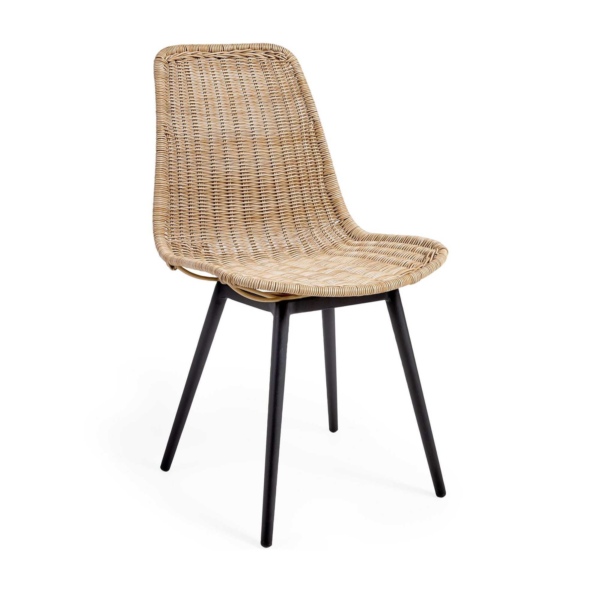 Kave Home - Sedia da esterno Equal in rattan sintetico e gambe in alluminio finitura nera