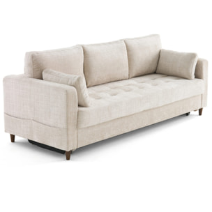 Anna - canapé droit 3 places convertible avec poche en velours texturé - Beige