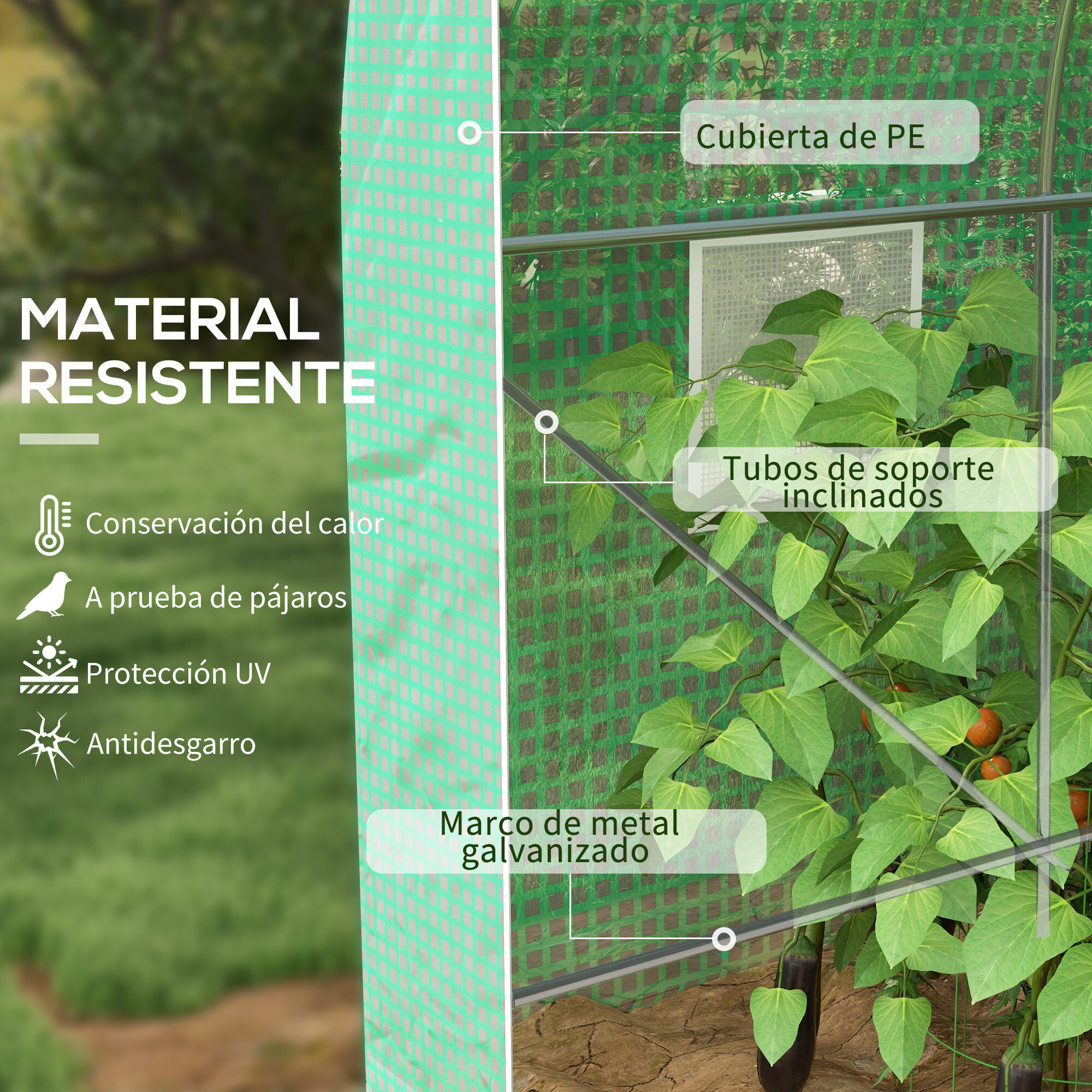 Invernadero de Túnel 400x200x205 cm Invernadero de Jardín con Puerta Enrollable y 6 Ventanas Cubierta PE 140 g/m² Marco de Metal para Cultivo Plantas Verduras Verde