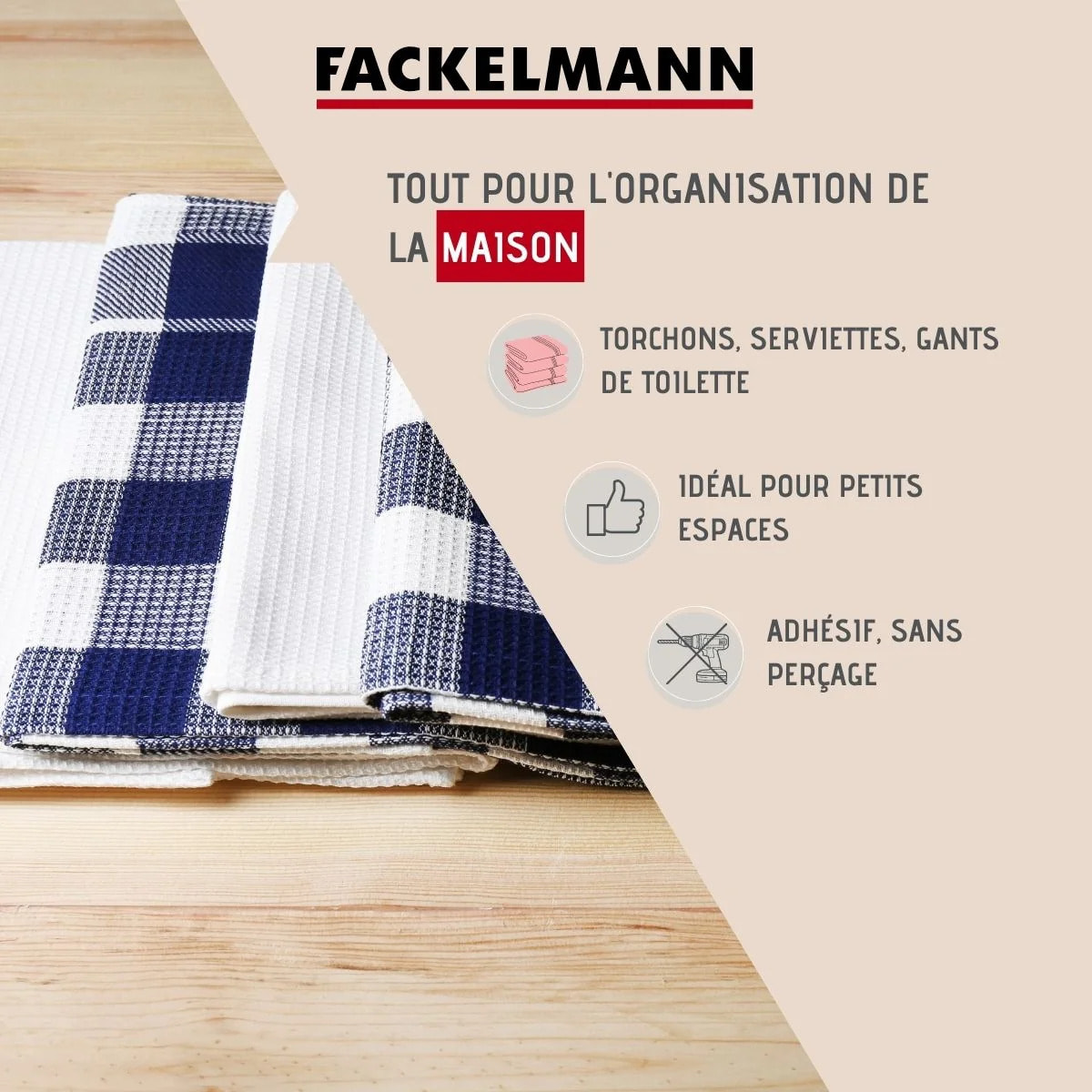 Lot de 2 crochets muraux adhésifs avec 2 crochets Fackelmann Tecno
