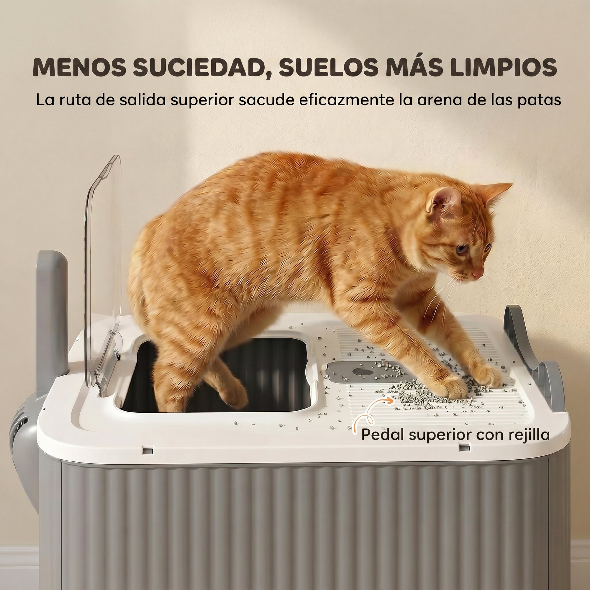 Arenero para Gatos Cubierto M, Caja de Arena para Gatos Medianos, Arenero con Tapa Abatible, Entrada Frontal, Salida Superior, Pala, Bolsas Desodorantes, Fácil de Limpiar, Antifugas, Blanco